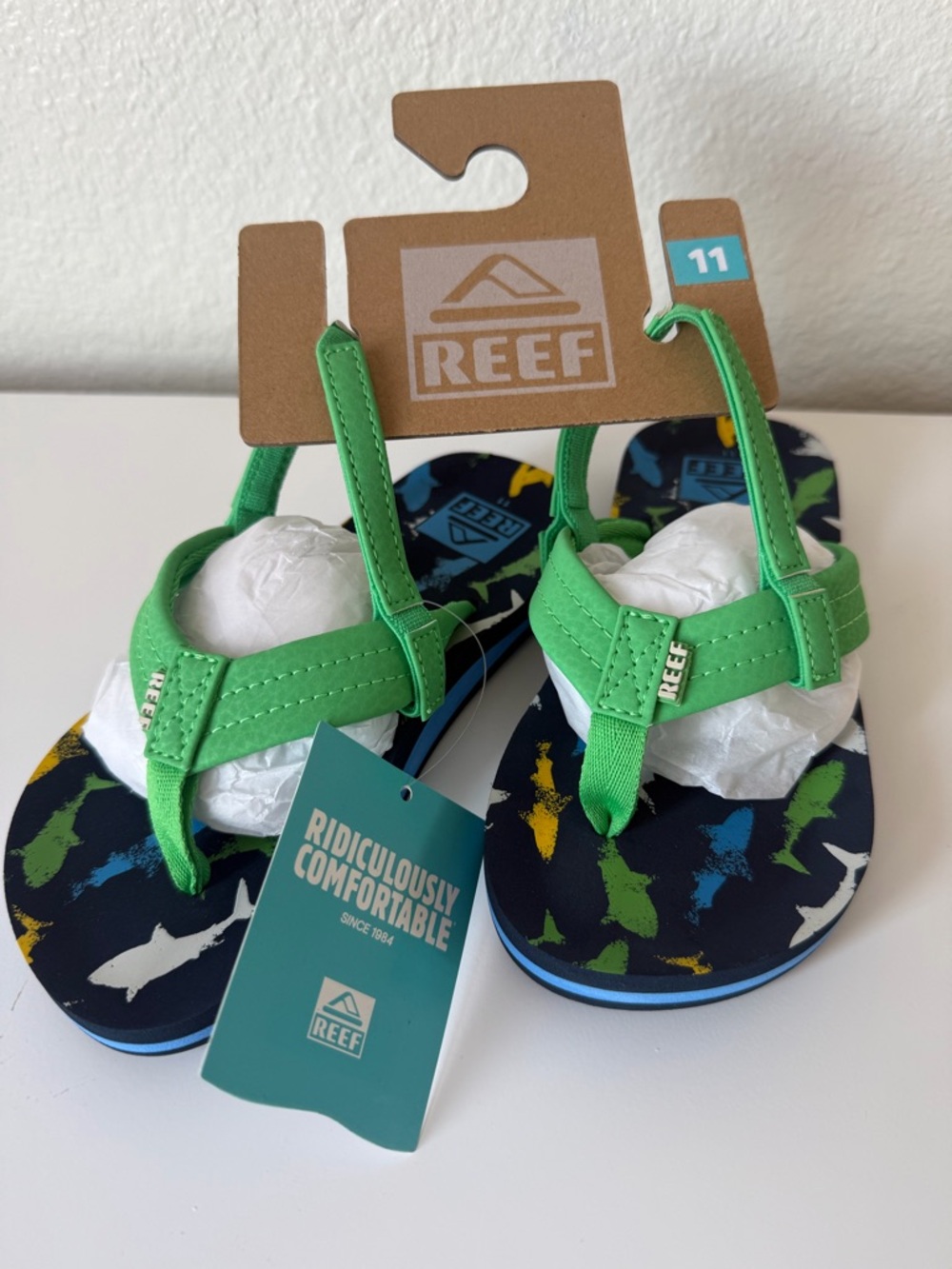 Reef Kids Green Shark-Print Flip Sandals